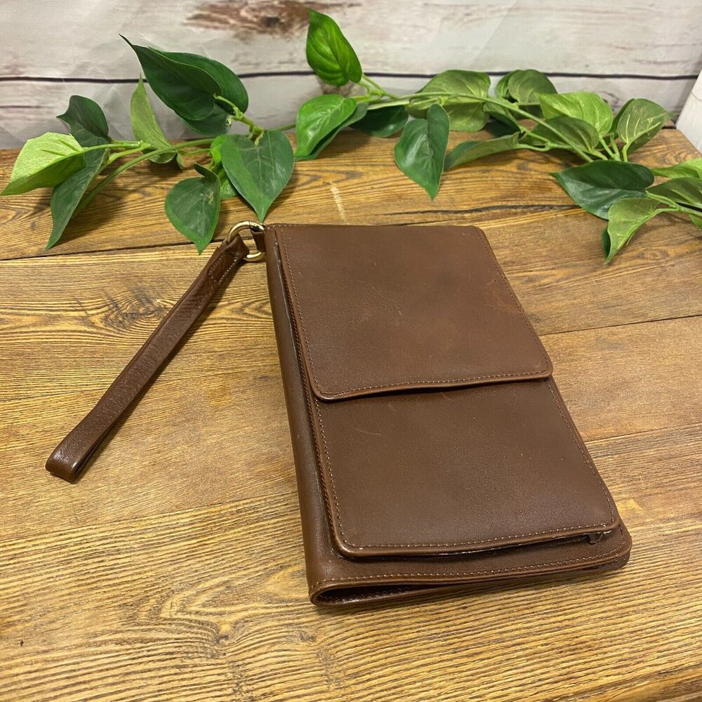 Charles Jourdan Brown Leather clutch purse wallet wristlet made in Paris France